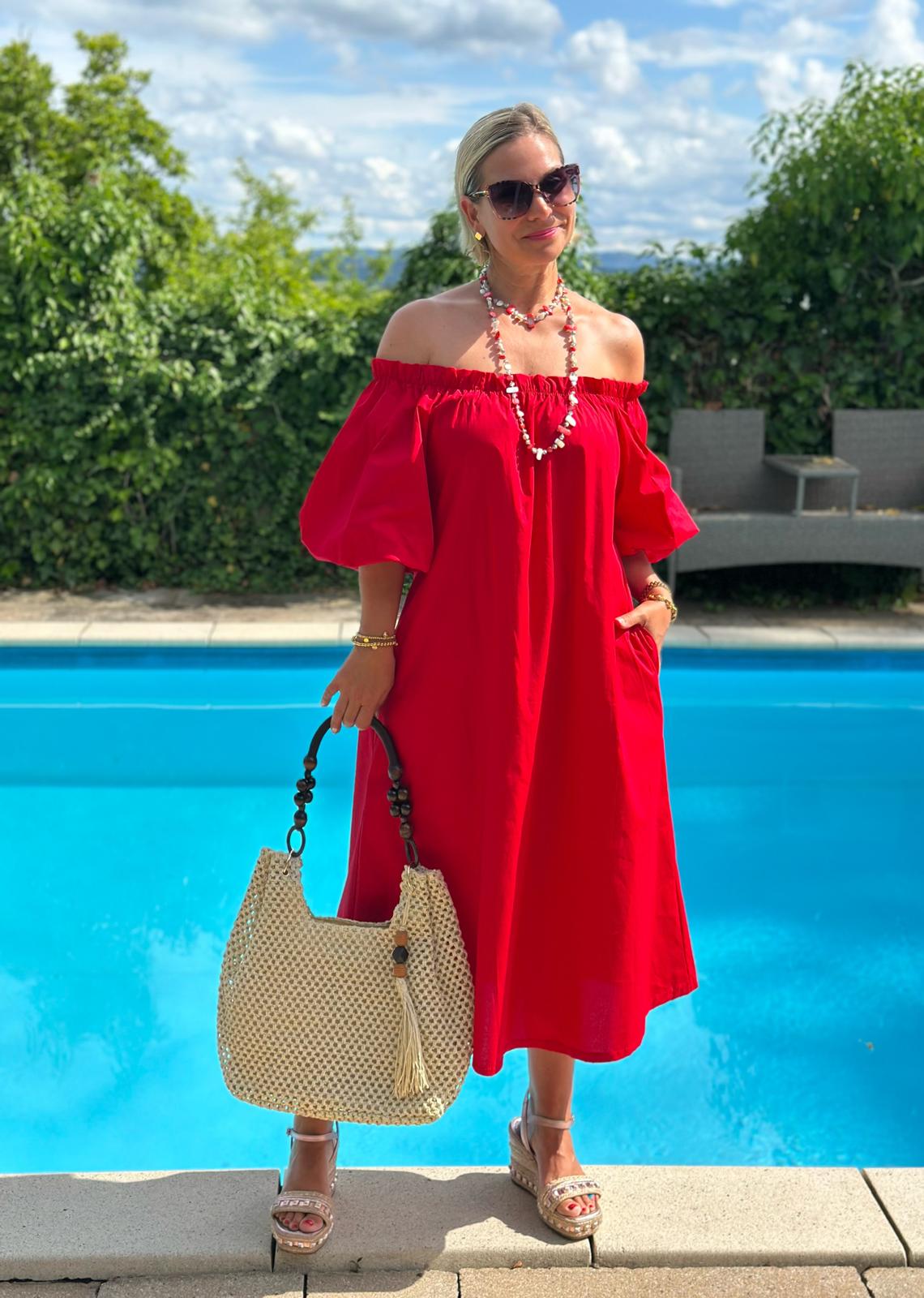 Off-Shoulder Kleid „Bella Rosso“ – Rot