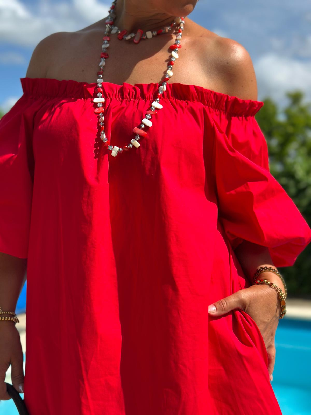 Off-Shoulder Kleid „Bella Rosso“ – Rot