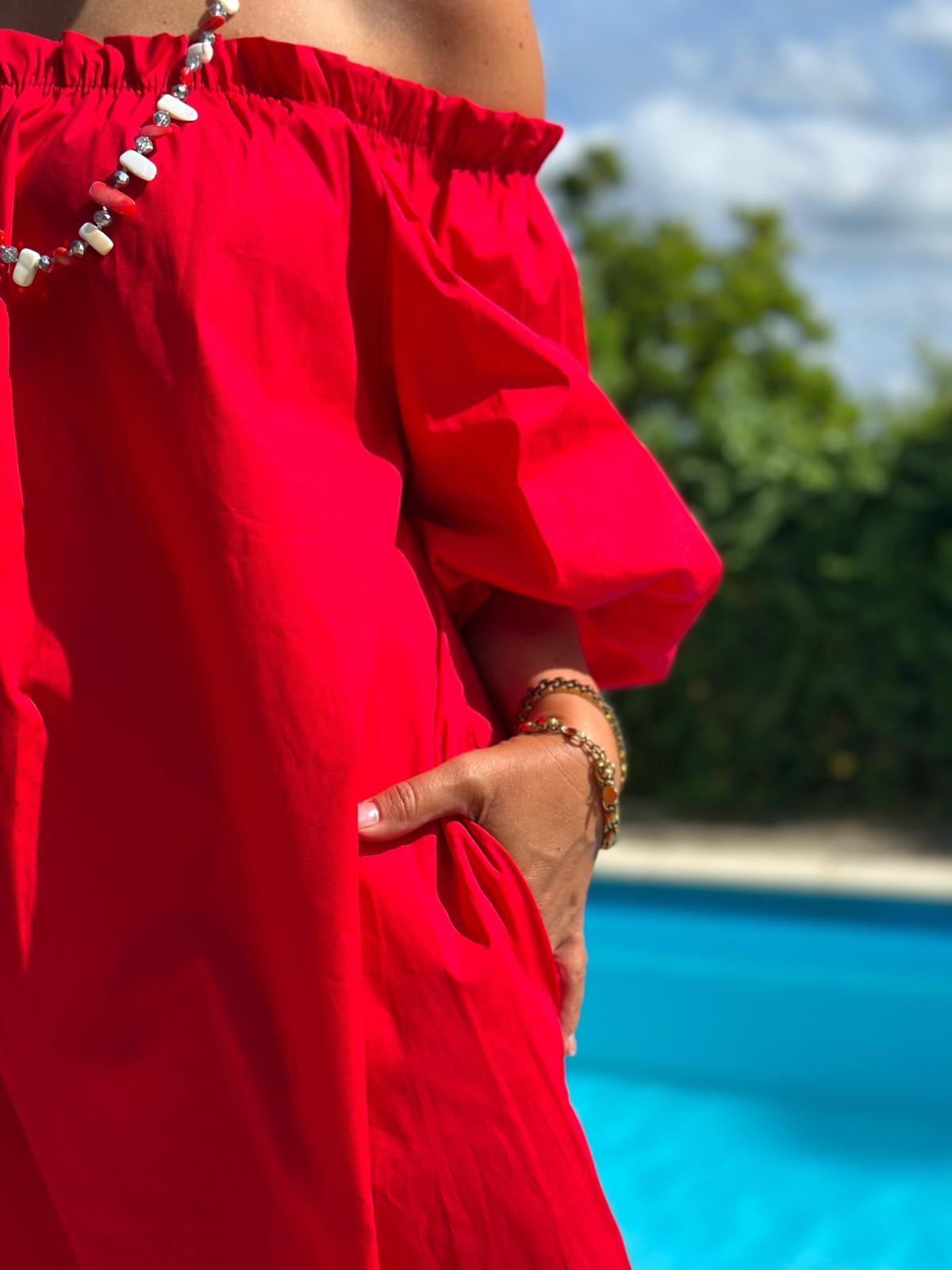 Off-Shoulder Kleid „Bella Rosso“ – Rot