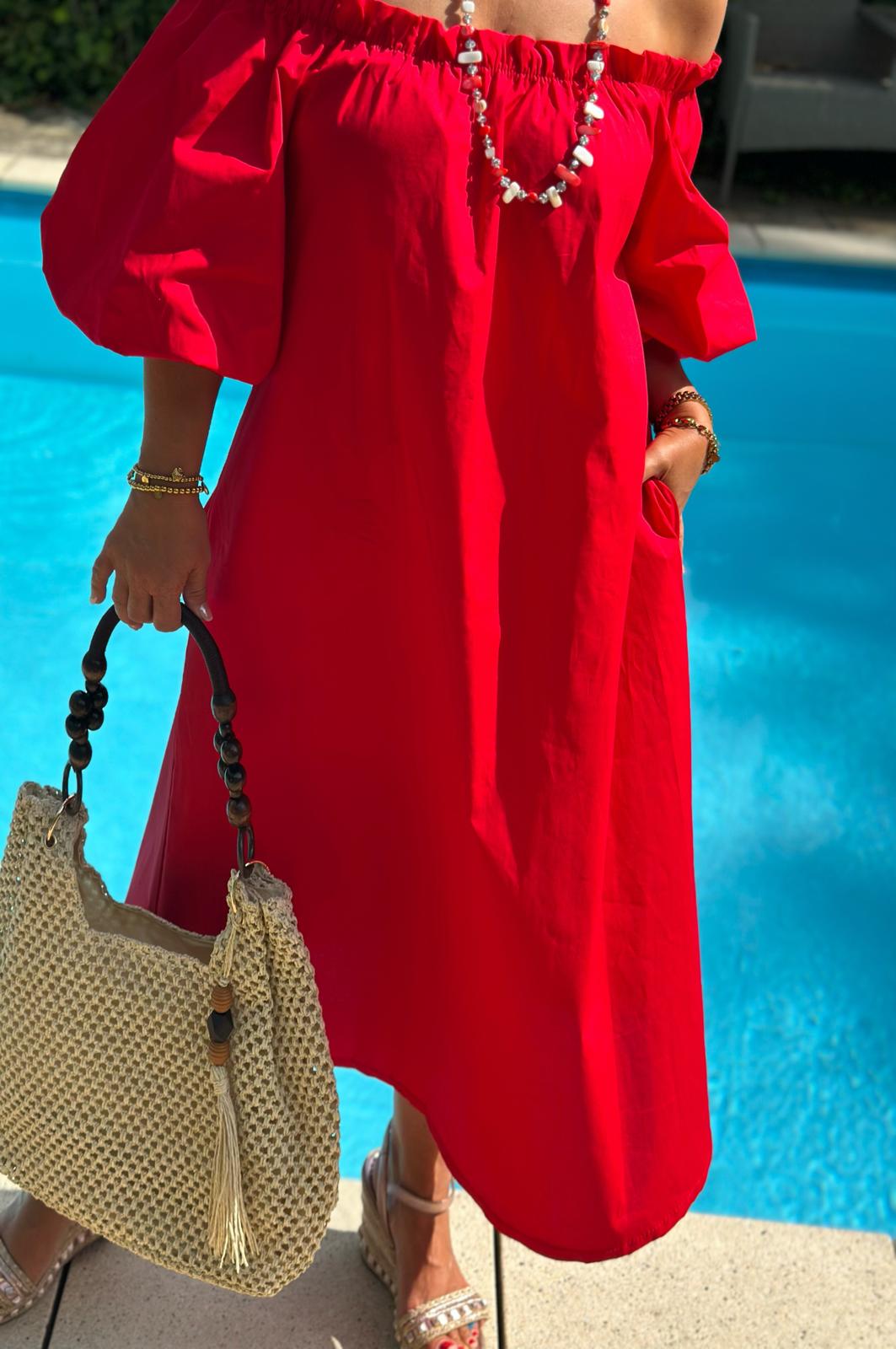 Off-Shoulder Kleid „Bella Rosso“ – Rot