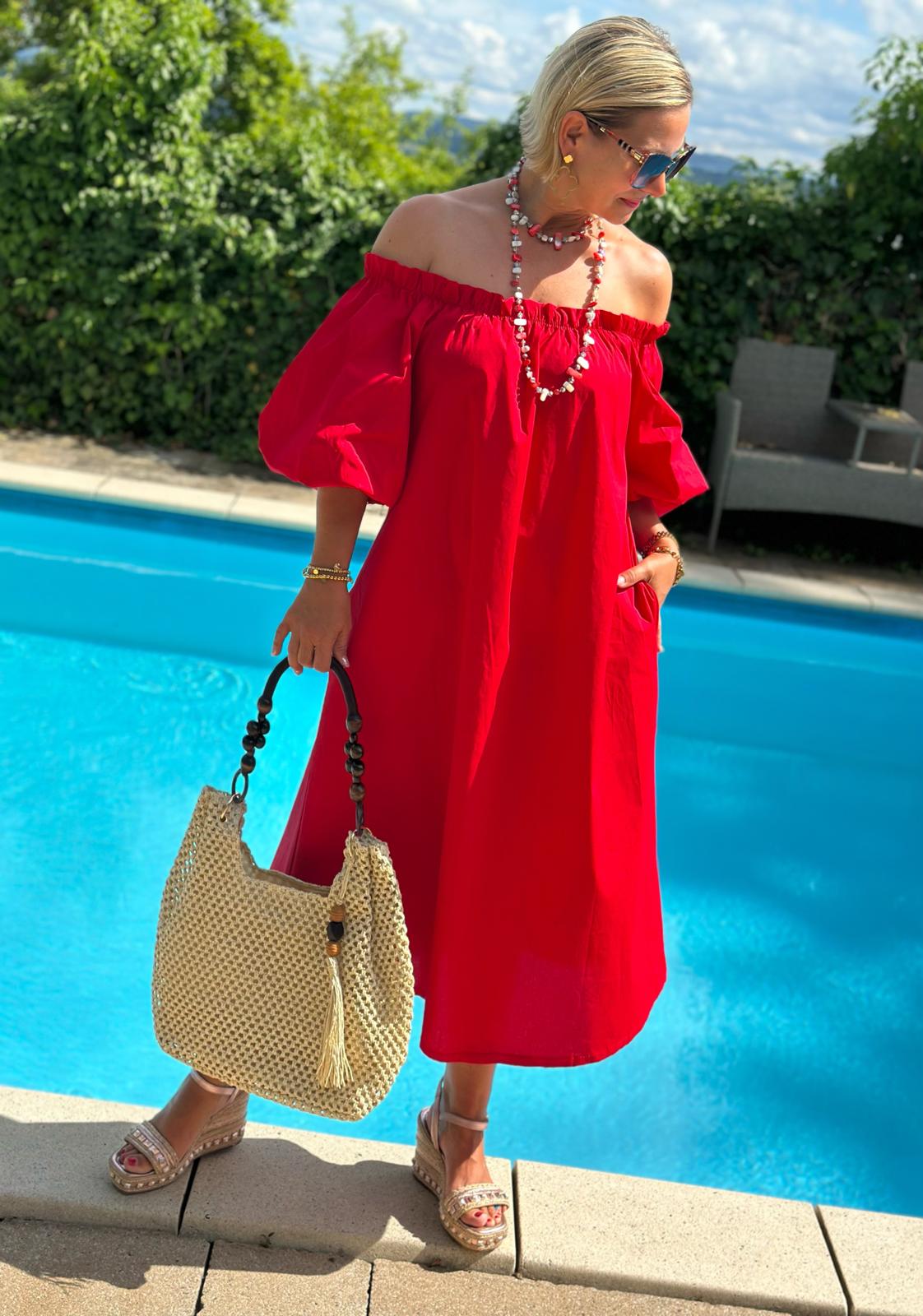 Off-Shoulder Kleid „Bella Rosso“ – Rot