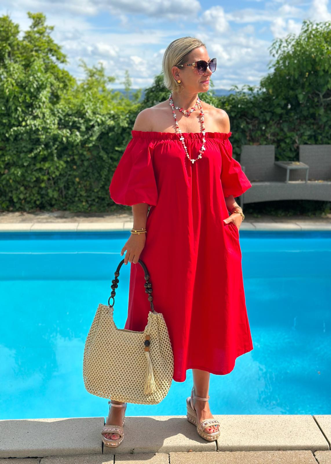 Off-Shoulder Kleid „Bella Rosso“ – Rot