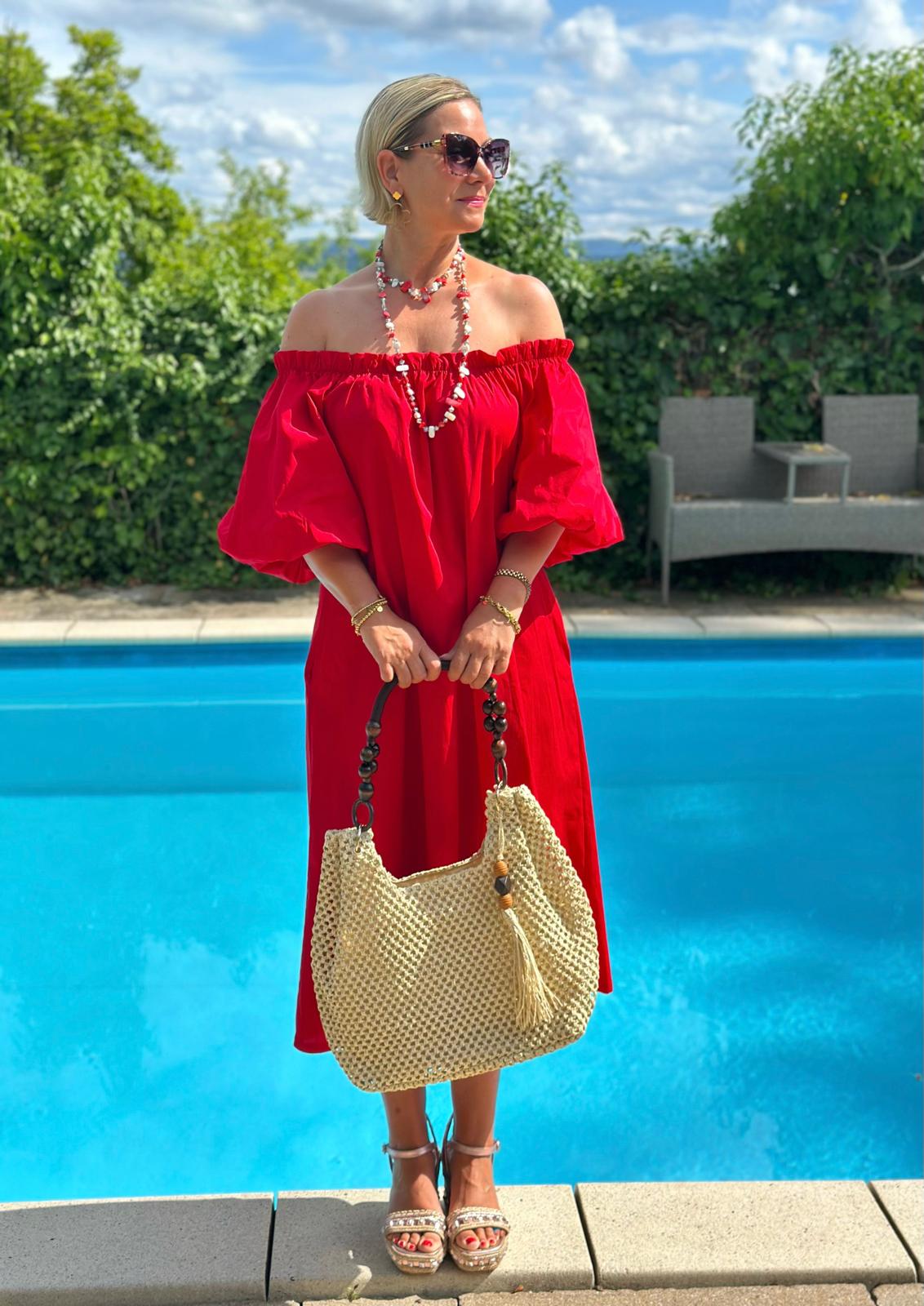Off-Shoulder Kleid „Bella Rosso“ – Rot