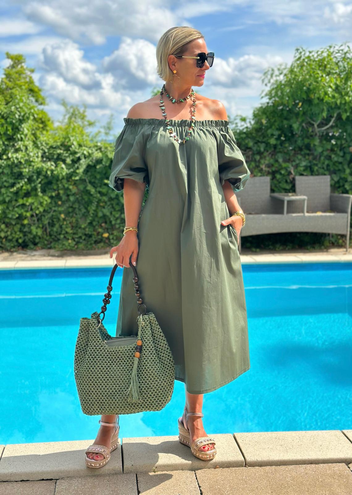 Off-Shoulder Kleid „Bella Verde“ – Grün