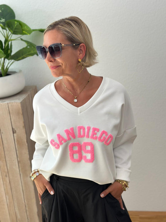 Sweatshirt „SAN DIEGO“ – Weiss / Pink