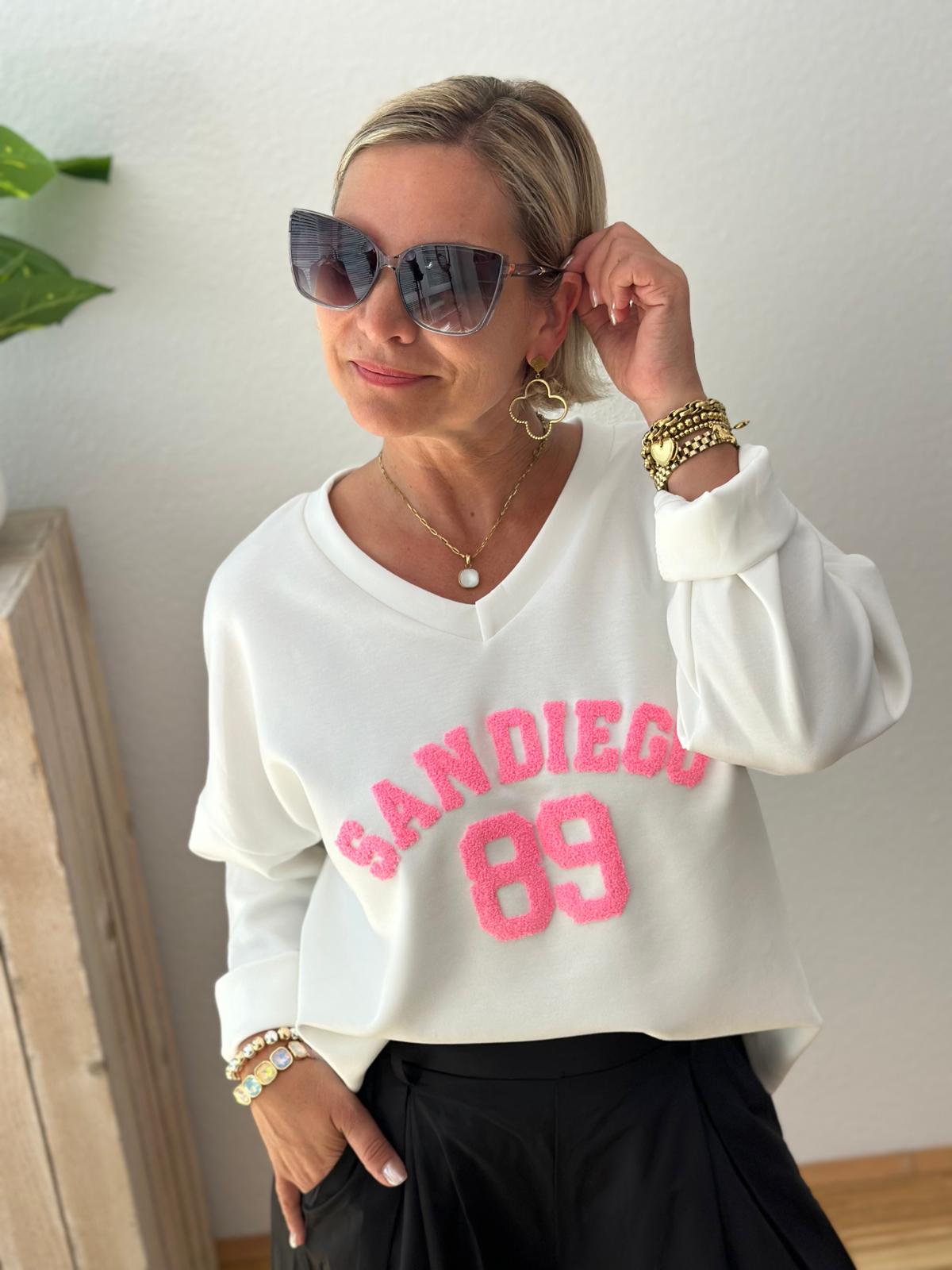 Sweatshirt „SAN DIEGO“ – Weiss / Pink