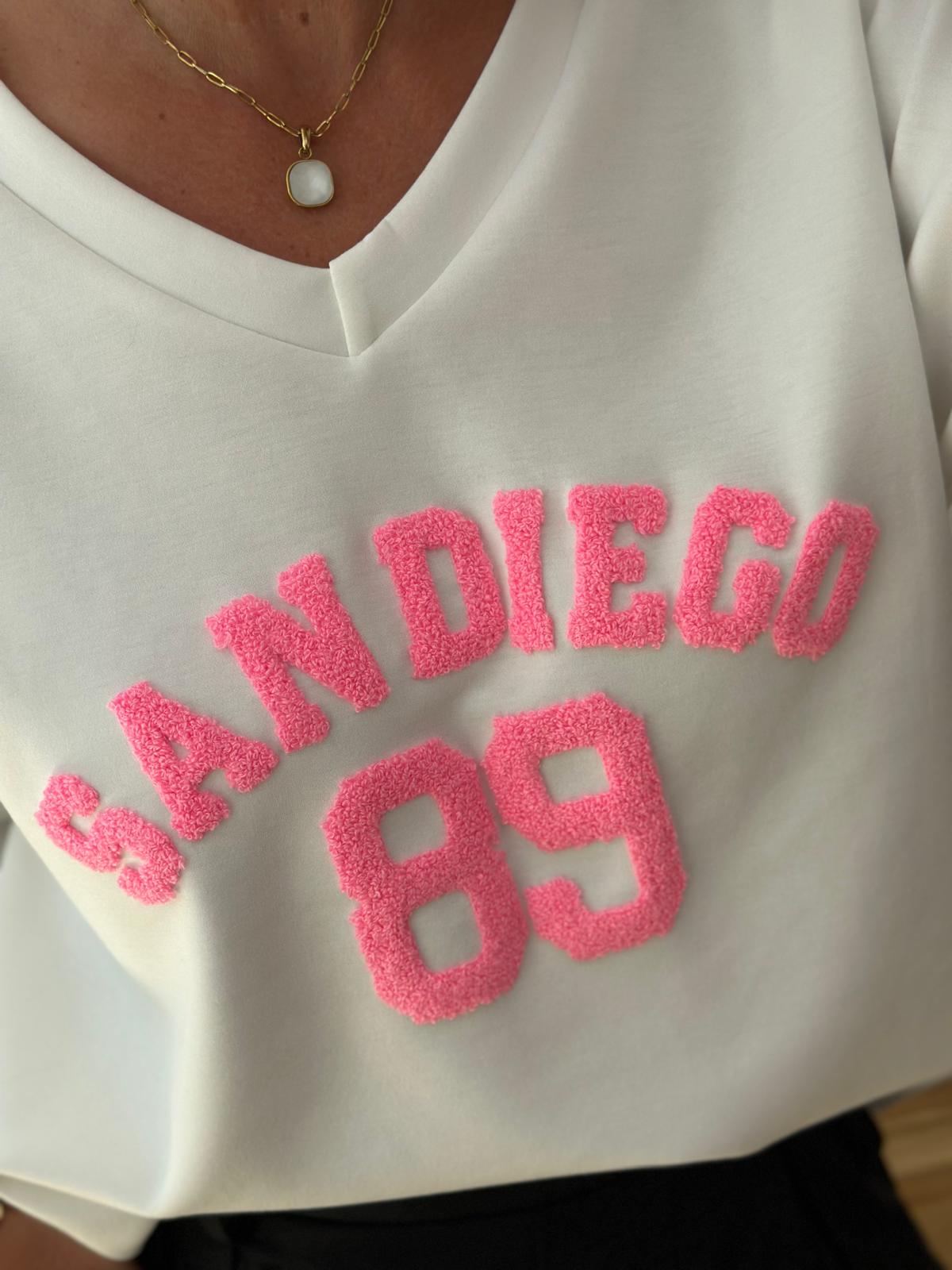 Sweatshirt „SAN DIEGO“ – Weiss / Pink