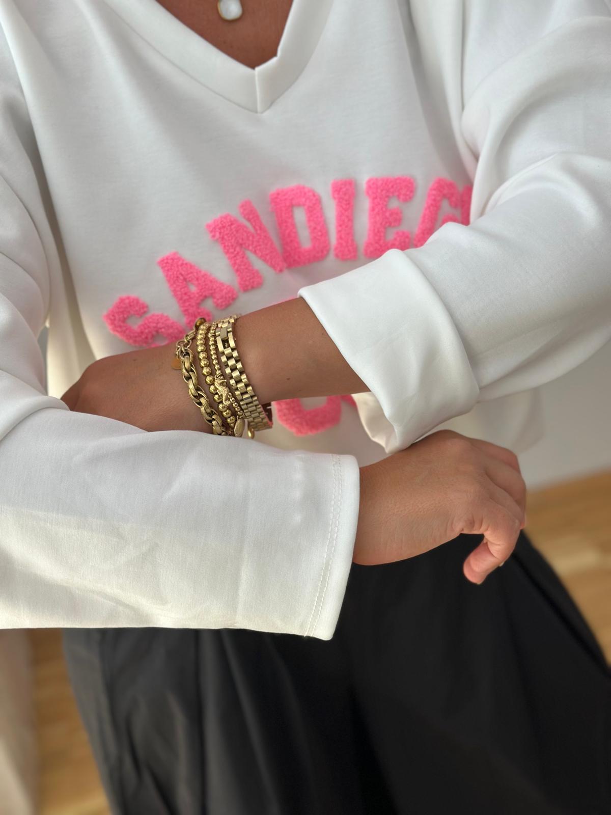 Sweatshirt „SAN DIEGO“ – Weiss / Pink