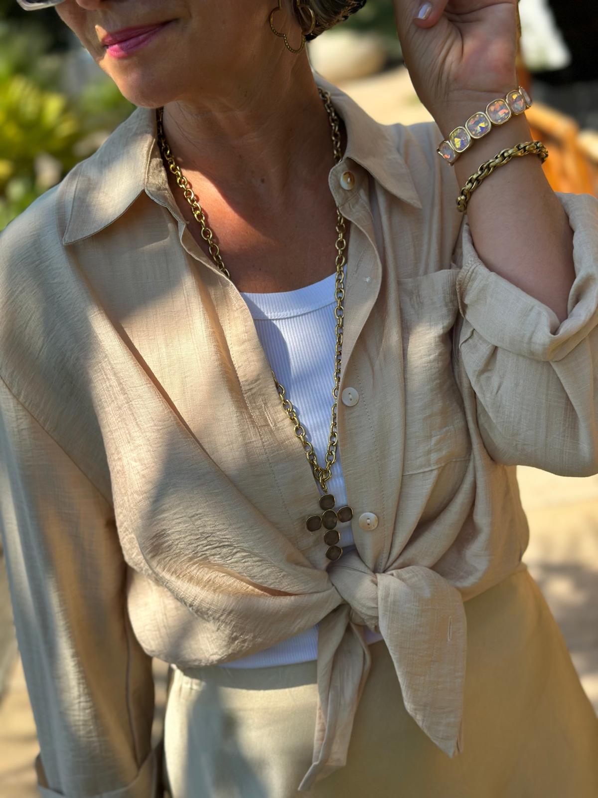 Bluse "Monaco Chic" in Dark Beige