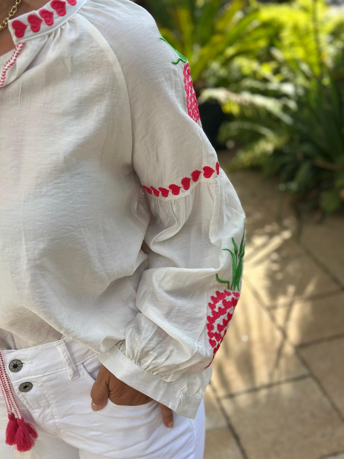 Bluse "Summer by the Sea" in Pink