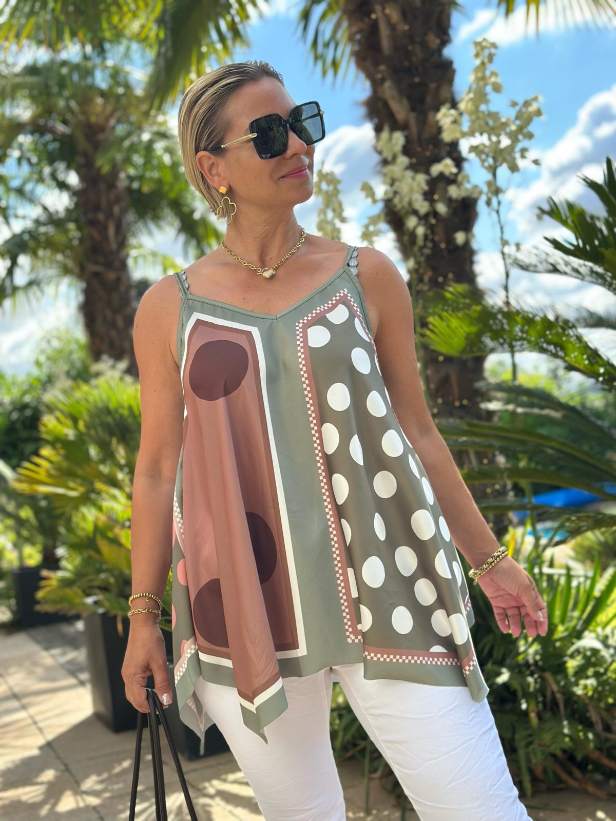 Top "Bella Puntini" in Khaki
