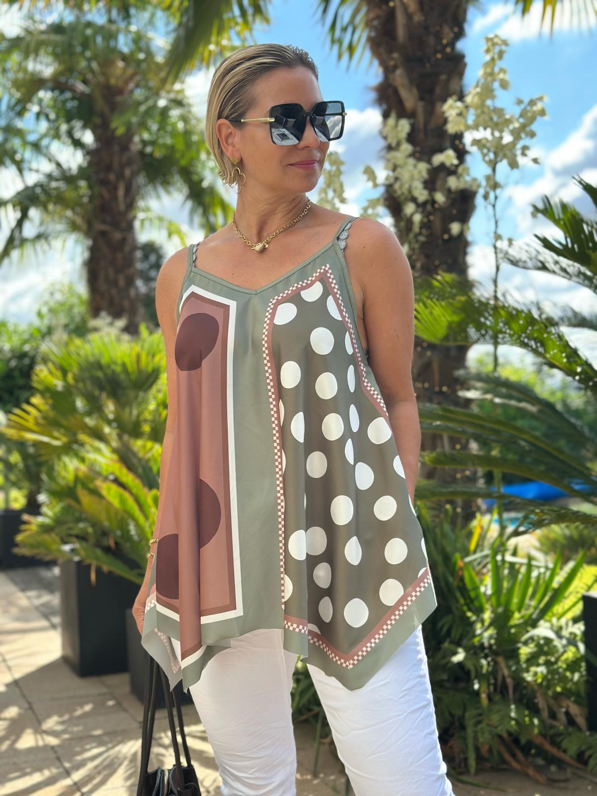 Top "Bella Puntini" in Khaki