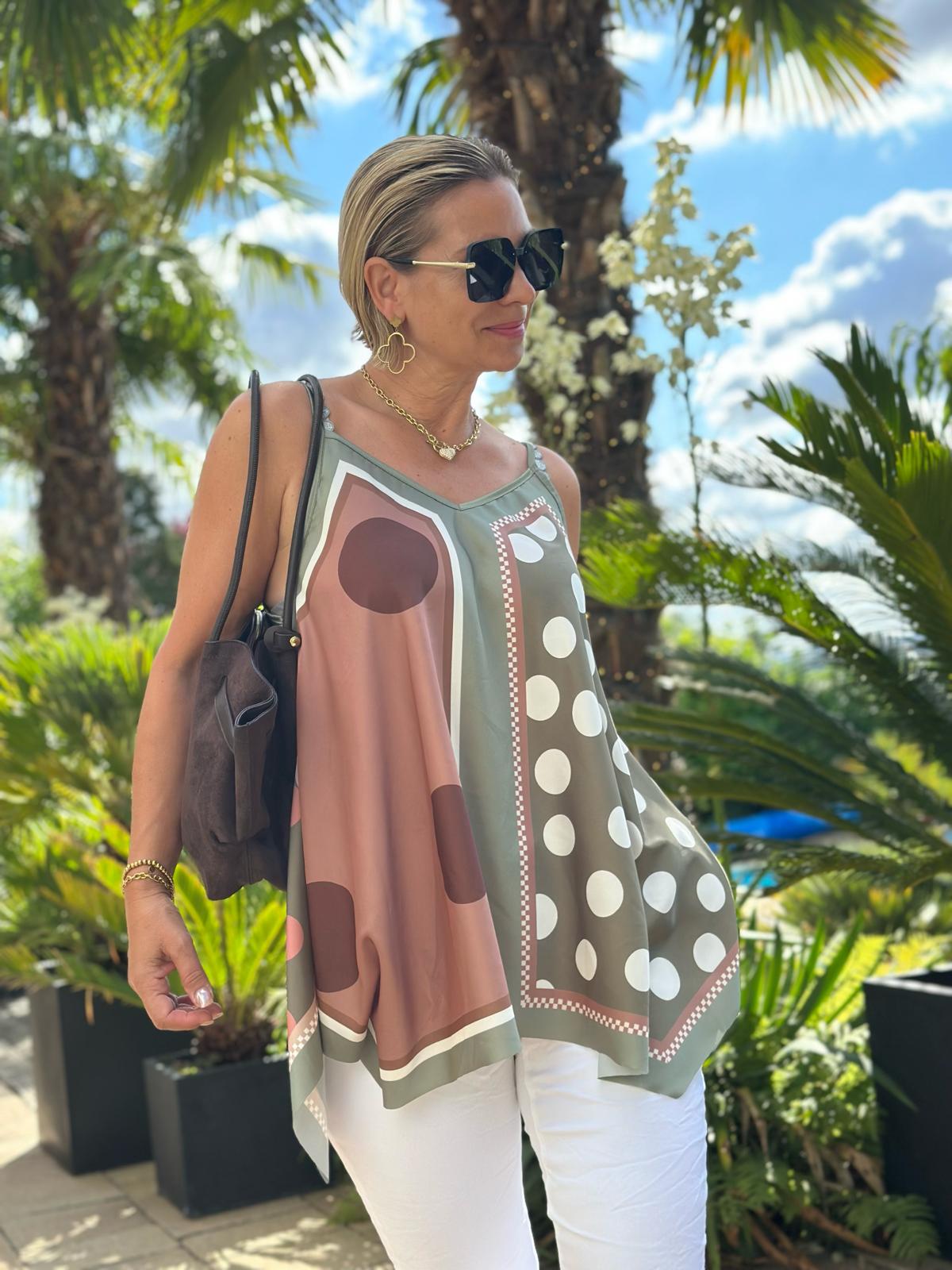Top "Bella Puntini" in Khaki