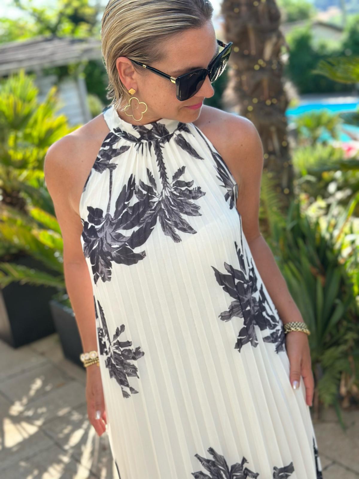 Plissee Maxikleid "Ibiza Palm"