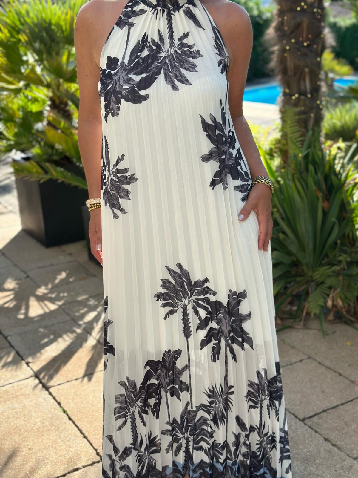 Plissee Maxikleid "Ibiza Palm"