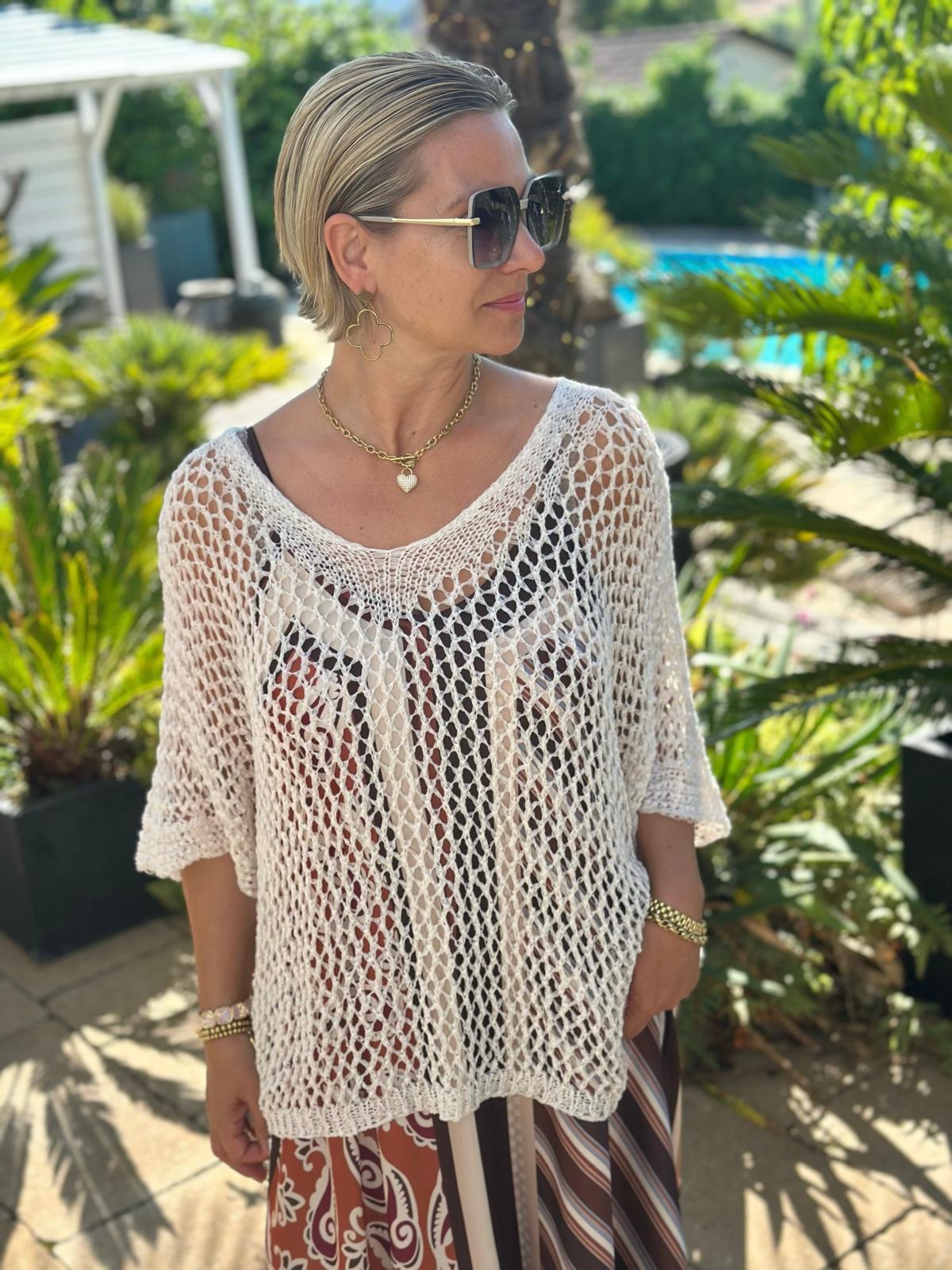 Mykonos Crochet Pullover in Cremé