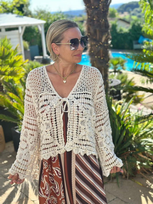 Ibiza Bloom Cardigan in Cremé