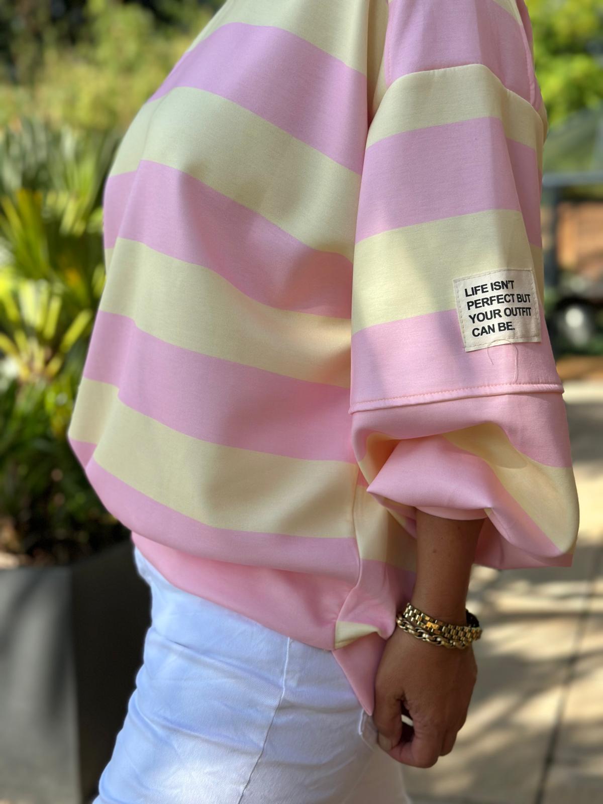 Sweatshirt "Candy Stripes" – Rosa & Vanille