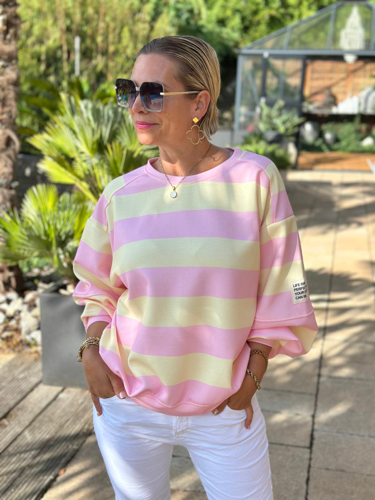 Sweatshirt "Candy Stripes" – Rosa & Vanille