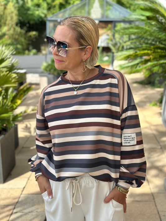 Sweatshirt "Mocha Lines" – Braun & Beige