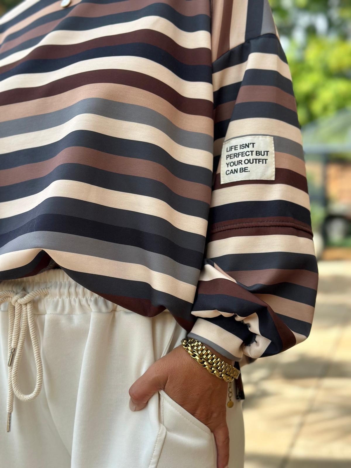 Sweatshirt "Mocha Lines" – Braun & Beige