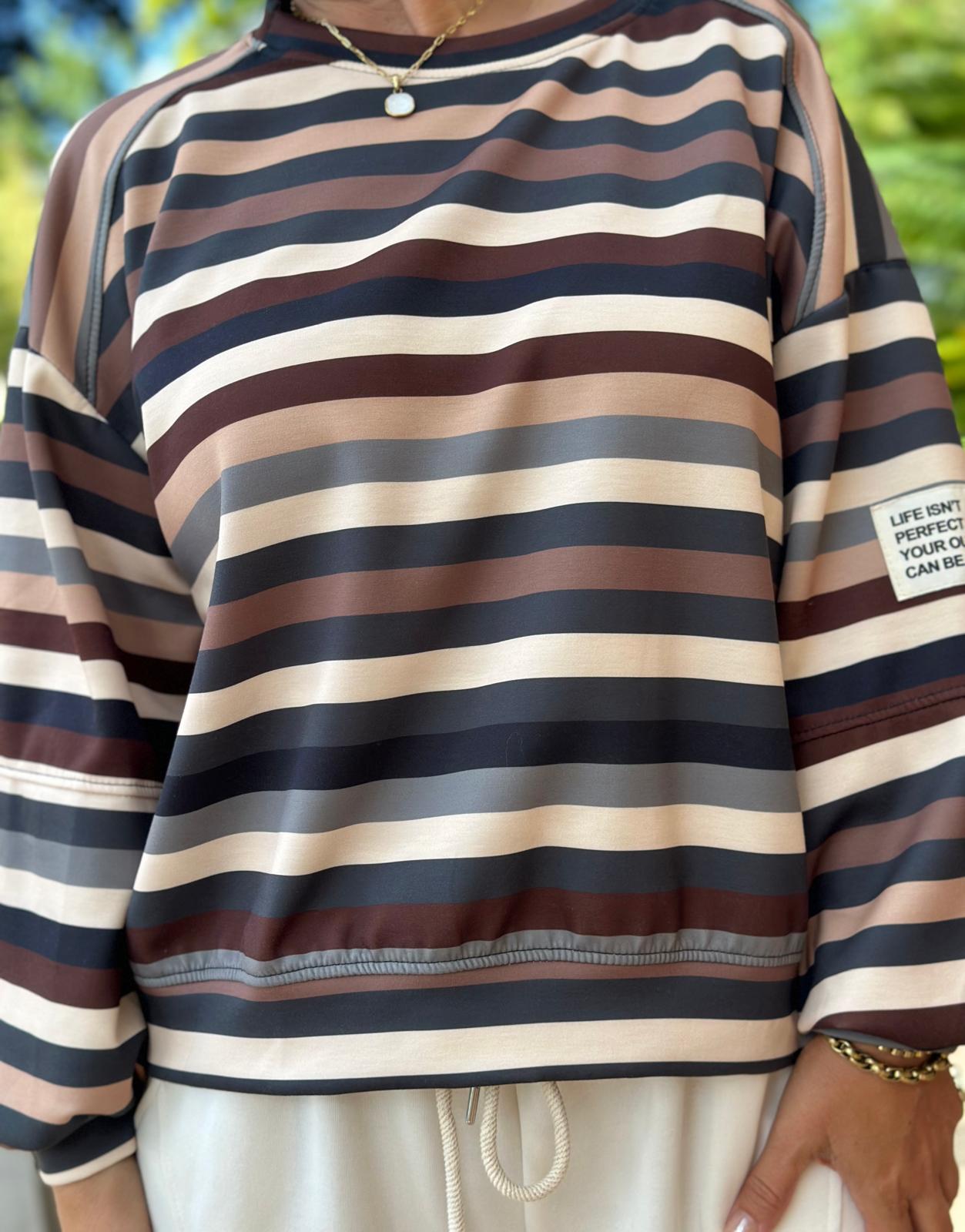 Sweatshirt "Mocha Lines" – Braun & Beige