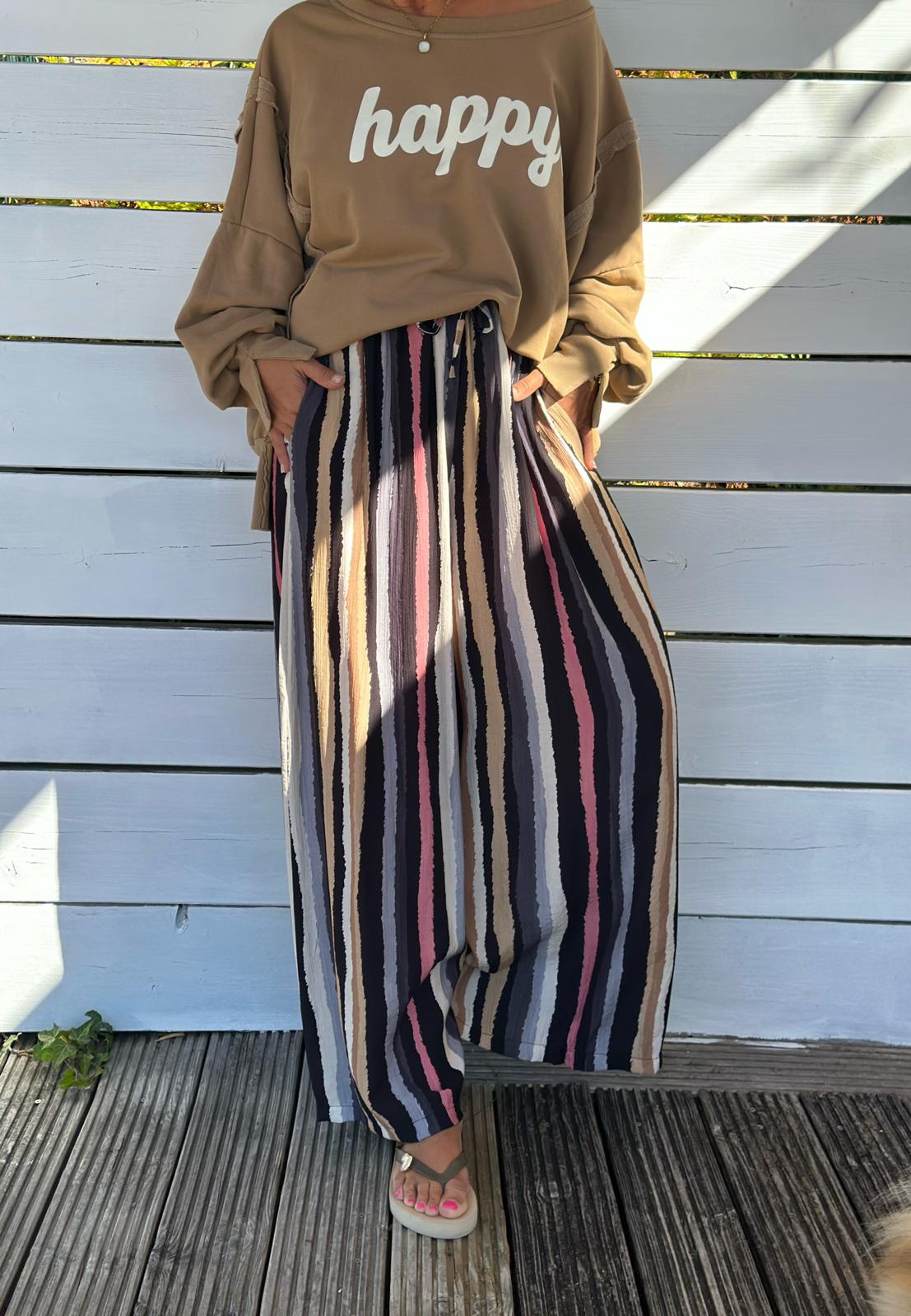 Palazzo Hose Sunset Stripes – Mocha