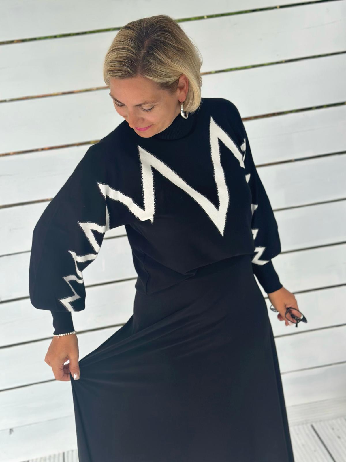 LEO & UGO – Rollkragenpullover „Zig Zag“ Schwarz/Creme