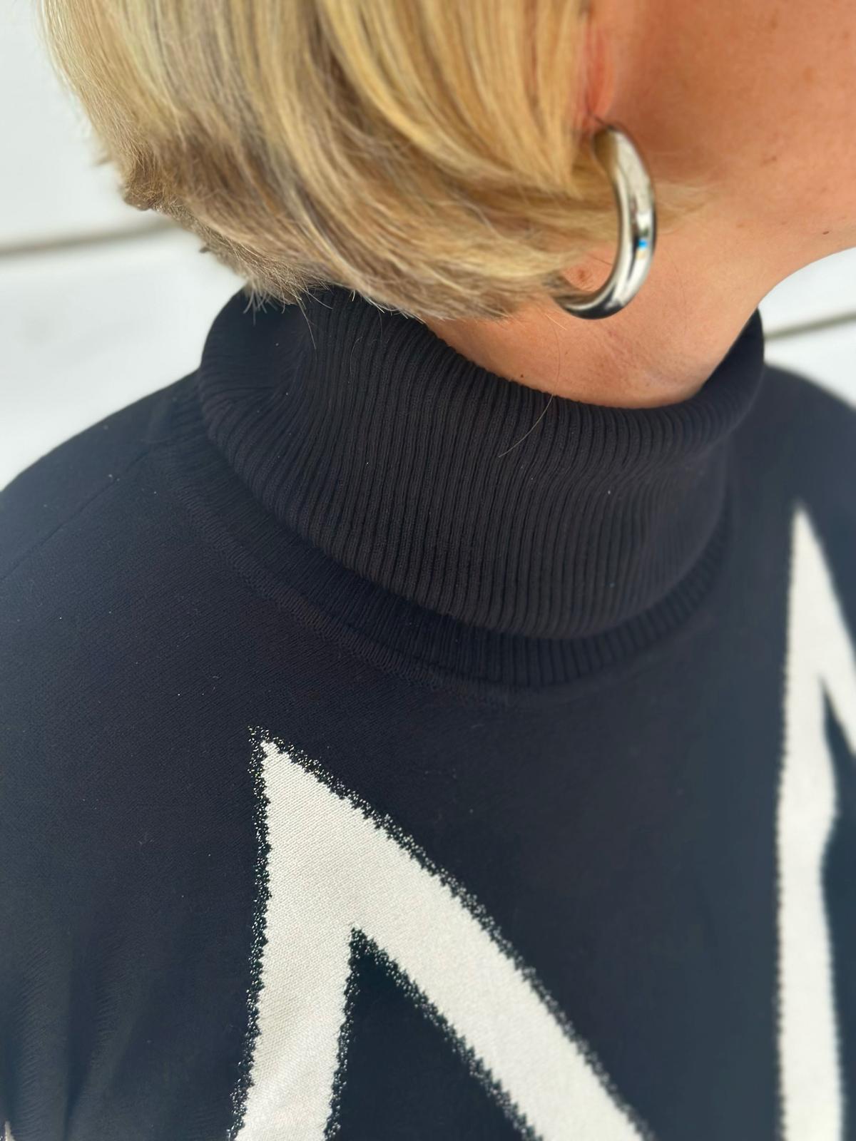 LEO & UGO – Rollkragenpullover „Zig Zag“ Schwarz/Creme