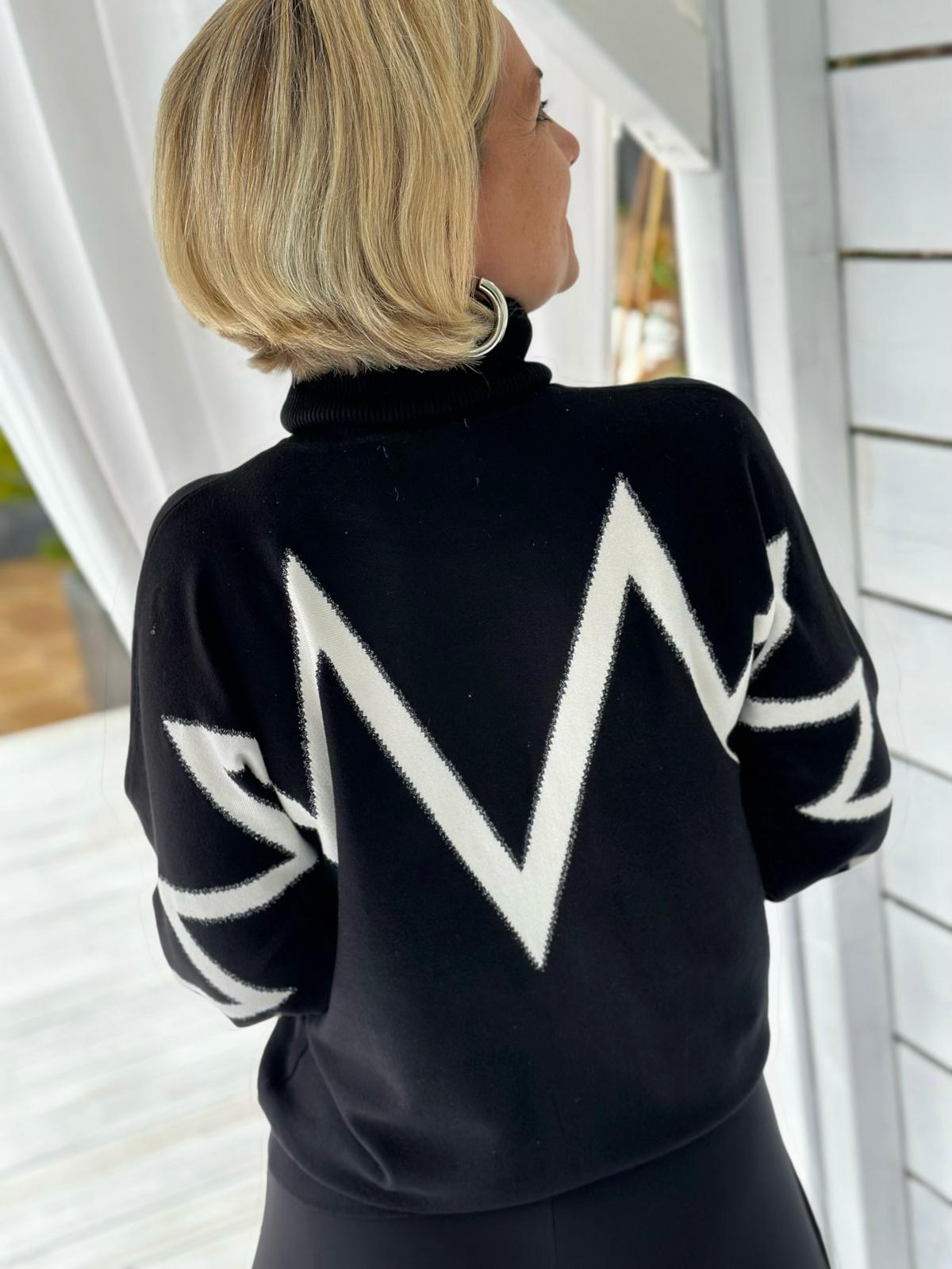 LEO & UGO – Rollkragenpullover „Zig Zag“ Schwarz/Creme
