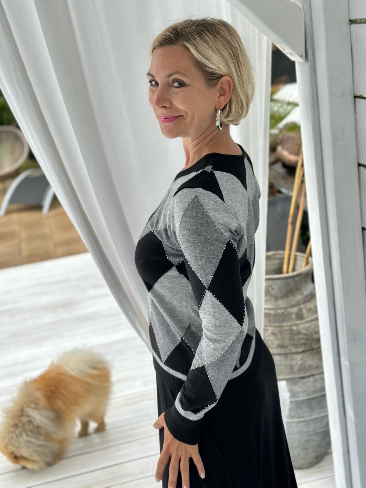 LEO & UGO – Pullover „Diamond Chic“ Grau/Schwarz