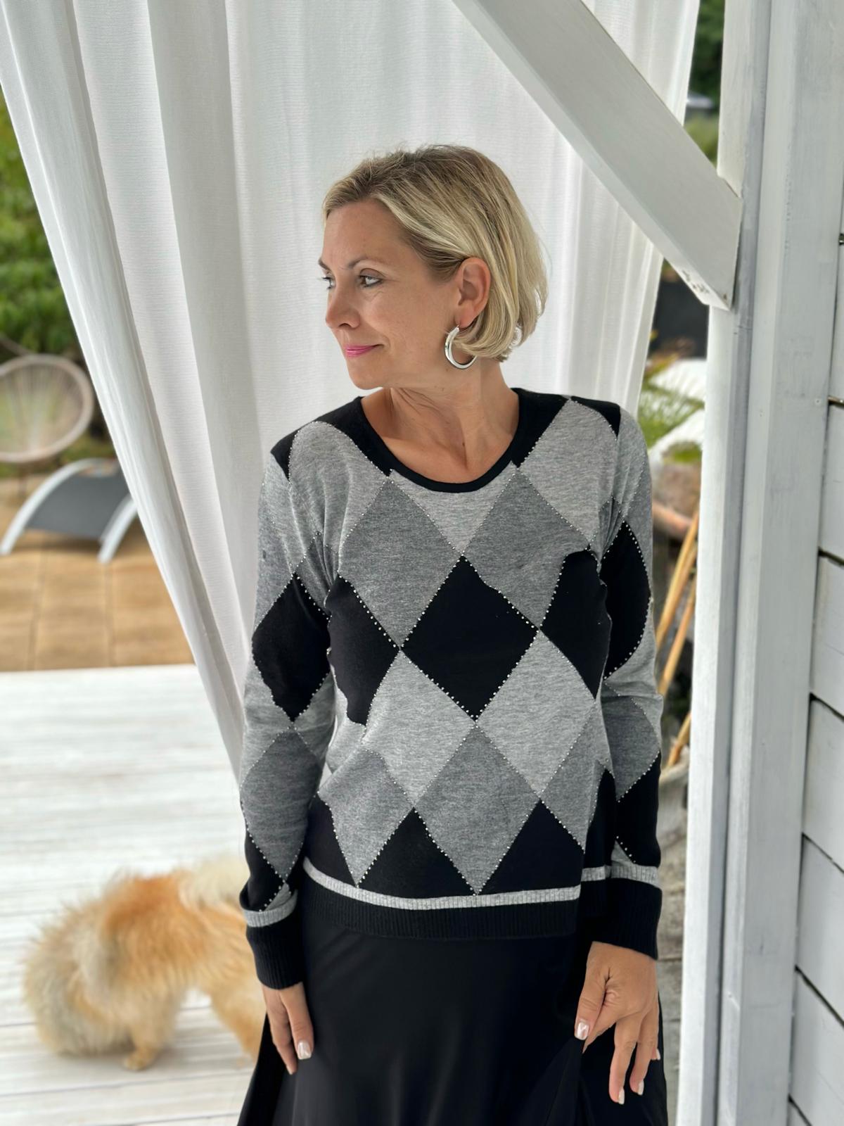 LEO & UGO – Pullover „Diamond Chic“ Grau/Schwarz