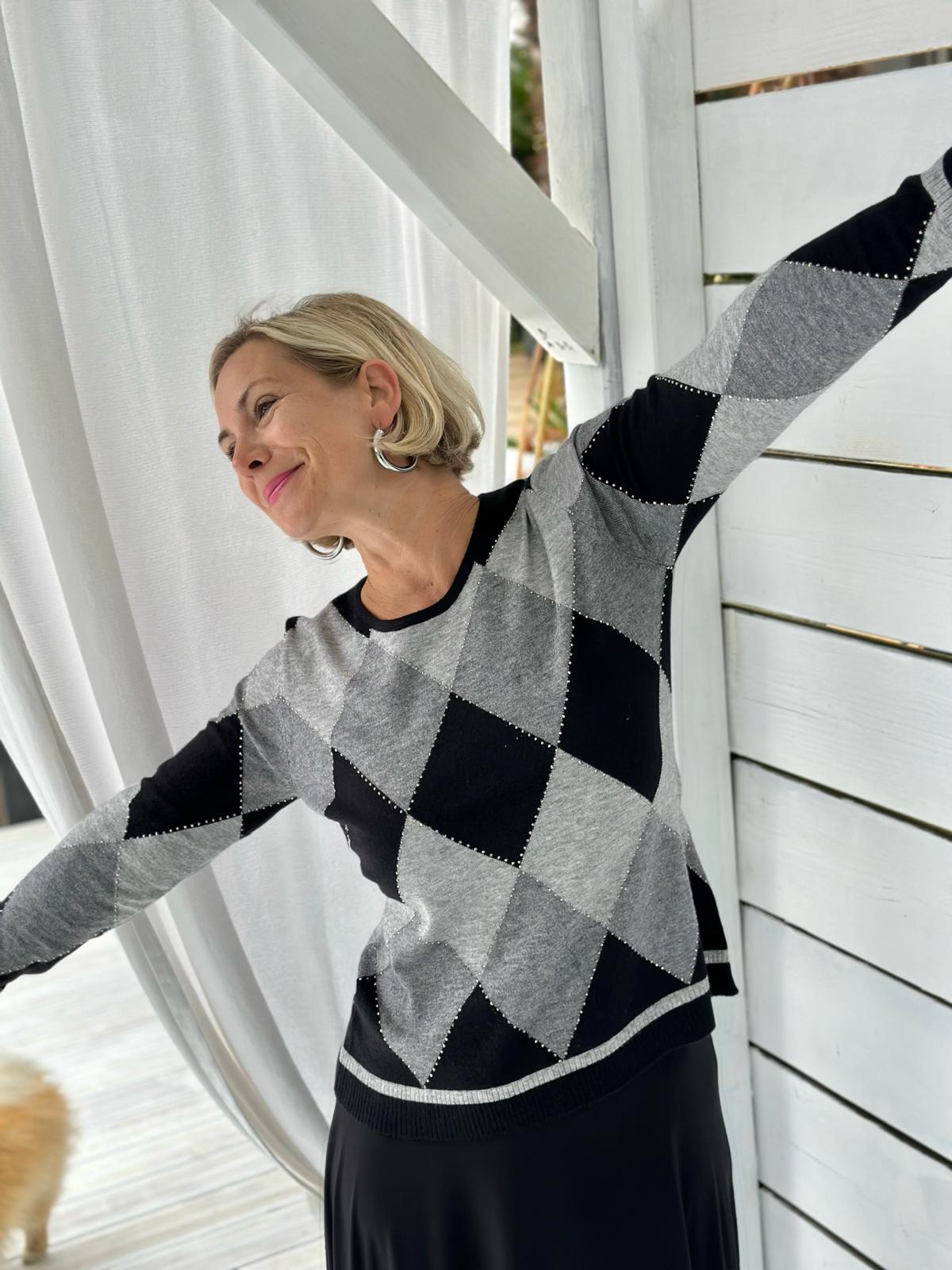 LEO & UGO – Pullover „Diamond Chic“ Grau/Schwarz