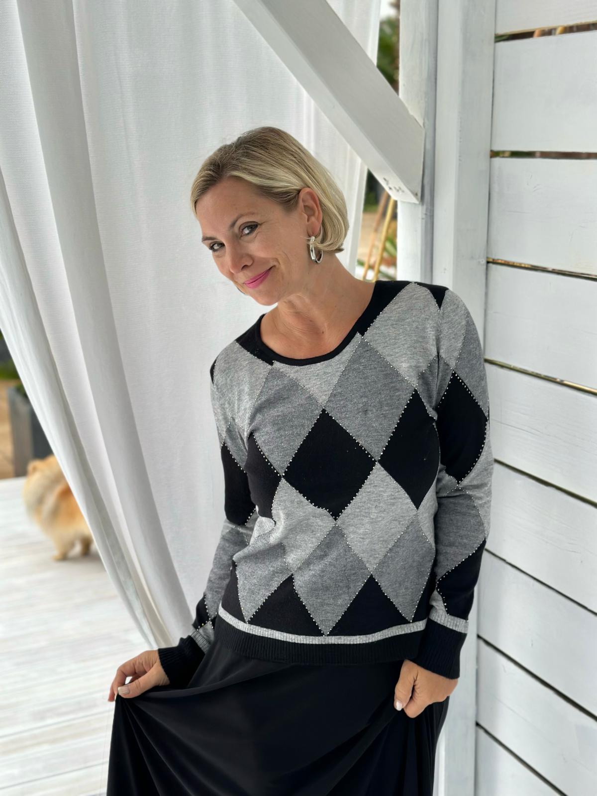 LEO & UGO – Pullover „Diamond Chic“ Grau/Schwarz