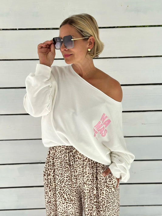 Namaste Love – Cozy Offwhite & Pink Sweatshirt
