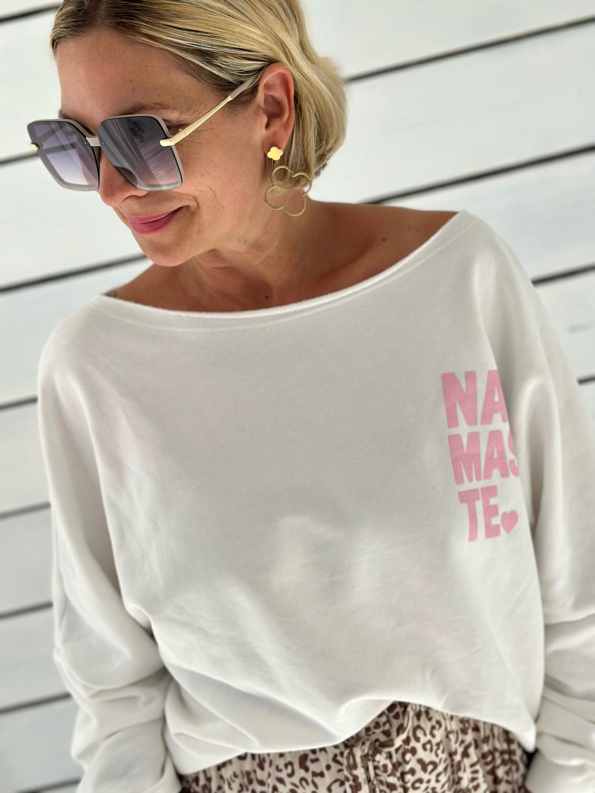 Namaste Love – Cozy Offwhite & Pink Sweatshirt