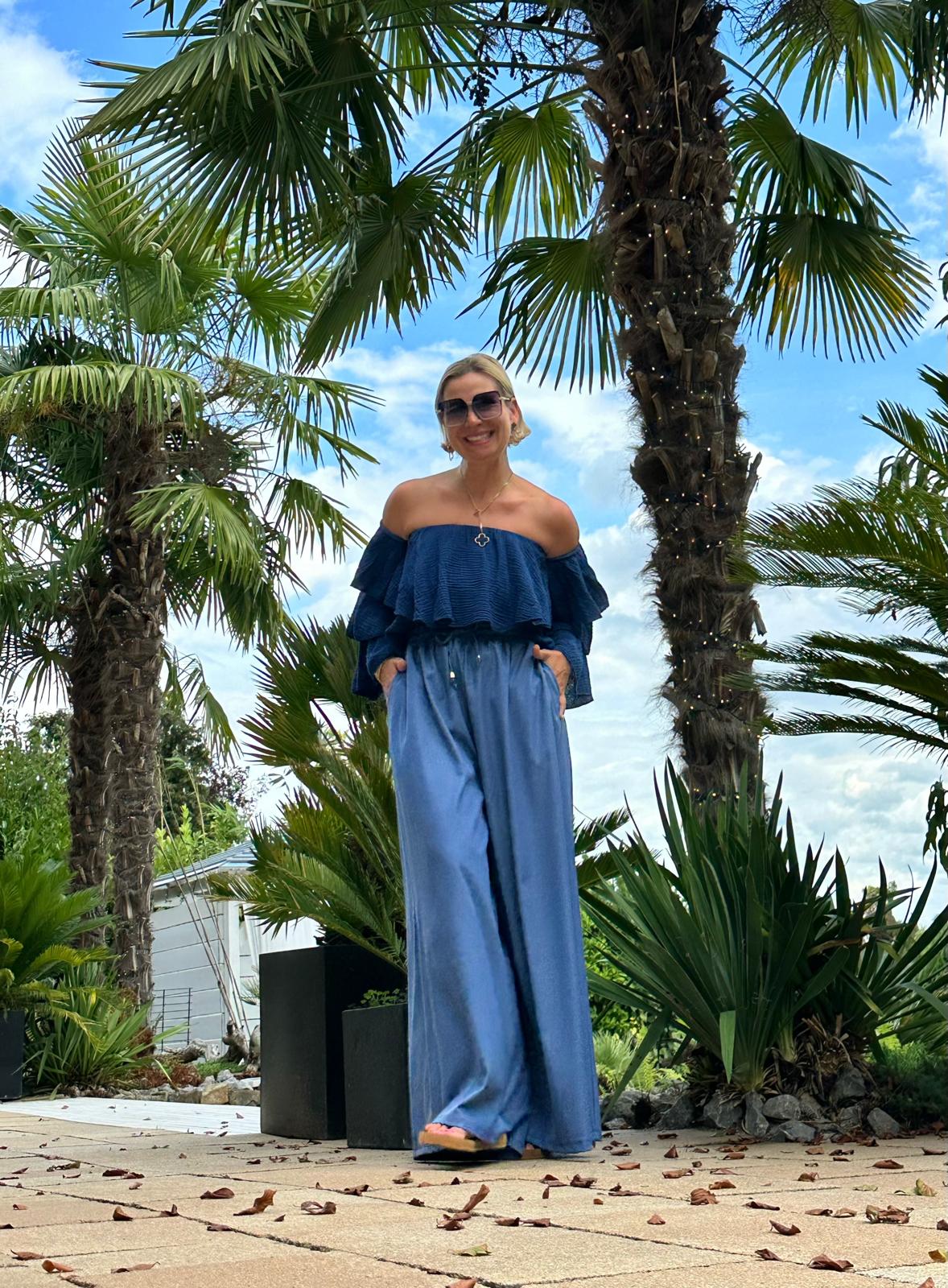 Musselin Volantbluse „Amélie“ – Royalblau
