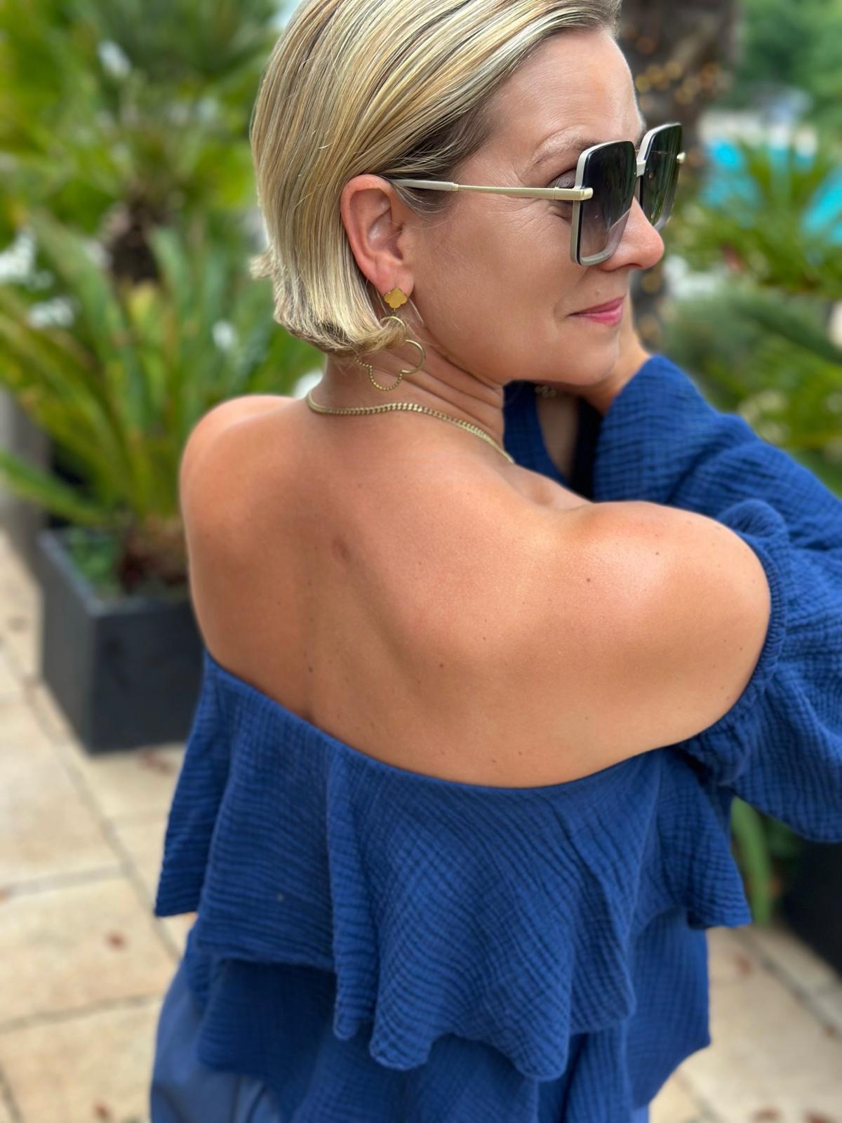 Musselin Volantbluse „Amélie“ – Royalblau