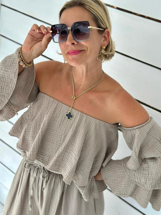 Musselin Volantbluse „Amélie“ – Taupe
