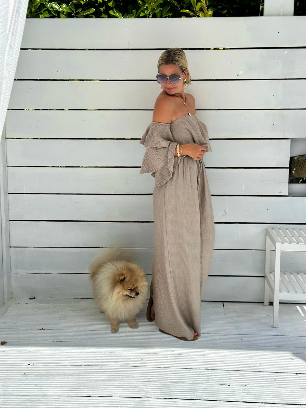 Musselin Volantbluse „Amélie“ – Taupe