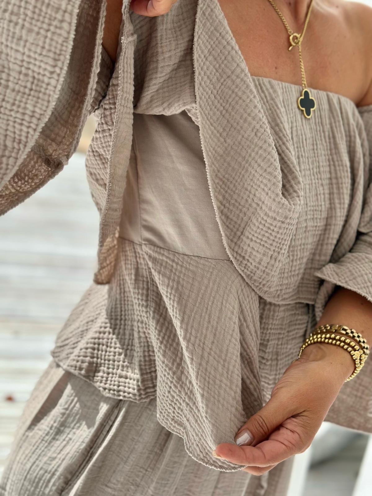 Musselin Volantbluse „Amélie“ – Taupe