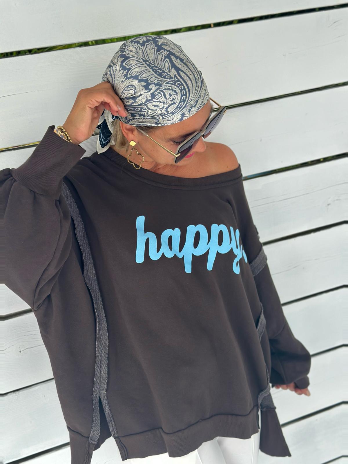 HAPPY Oversize Sweatshirt - Dunkelbraun