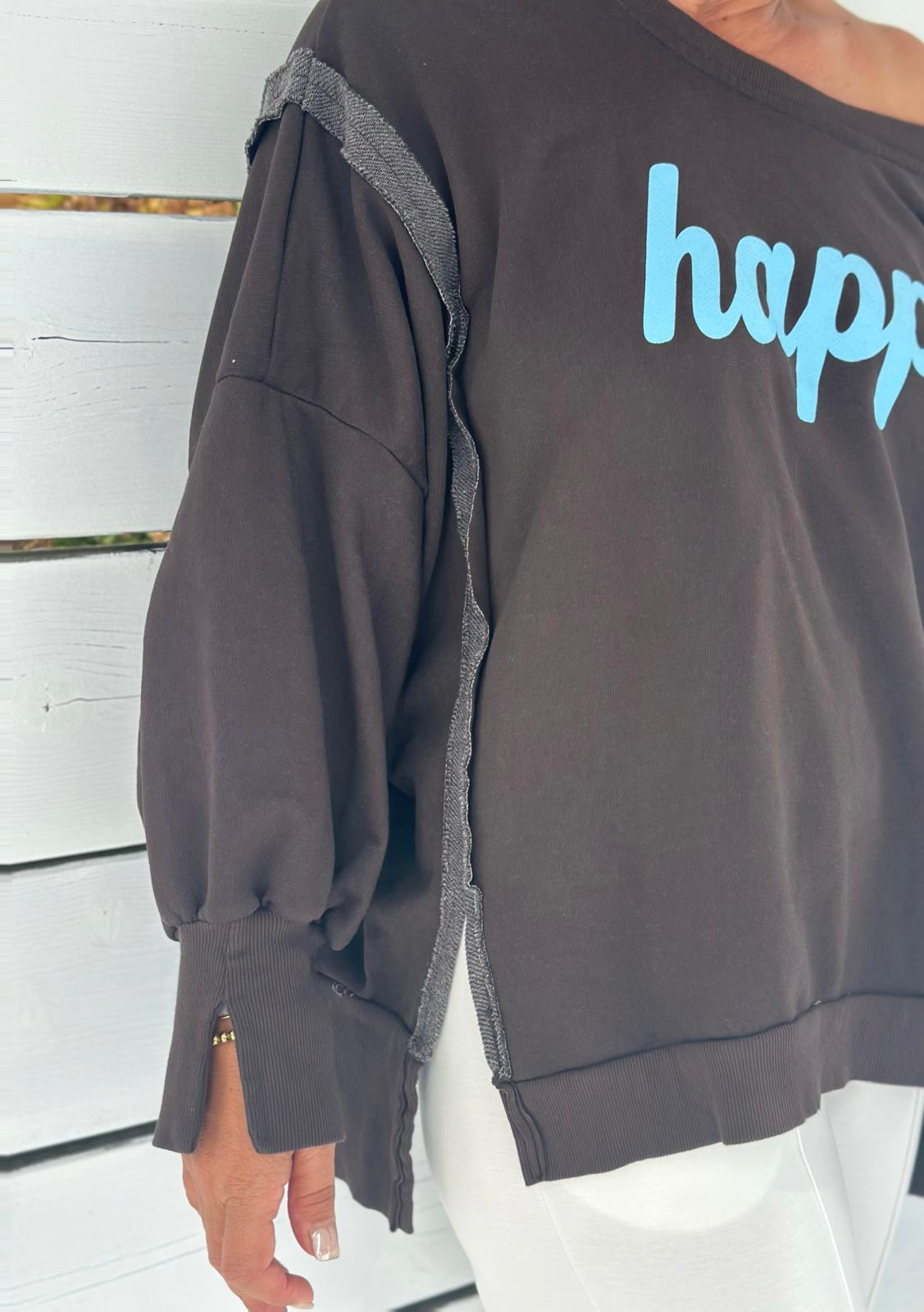 HAPPY Oversize Sweatshirt - Dunkelbraun