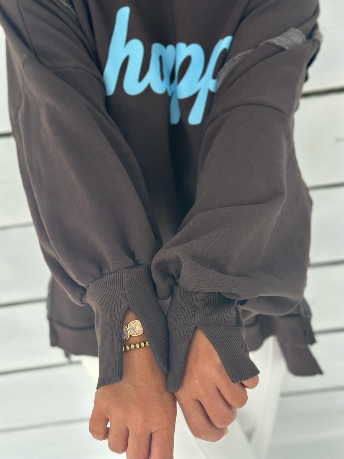 HAPPY Oversize Sweatshirt - Dunkelbraun