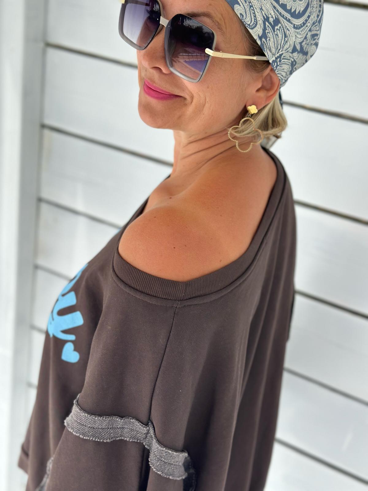 HAPPY Oversize Sweatshirt - Dunkelbraun