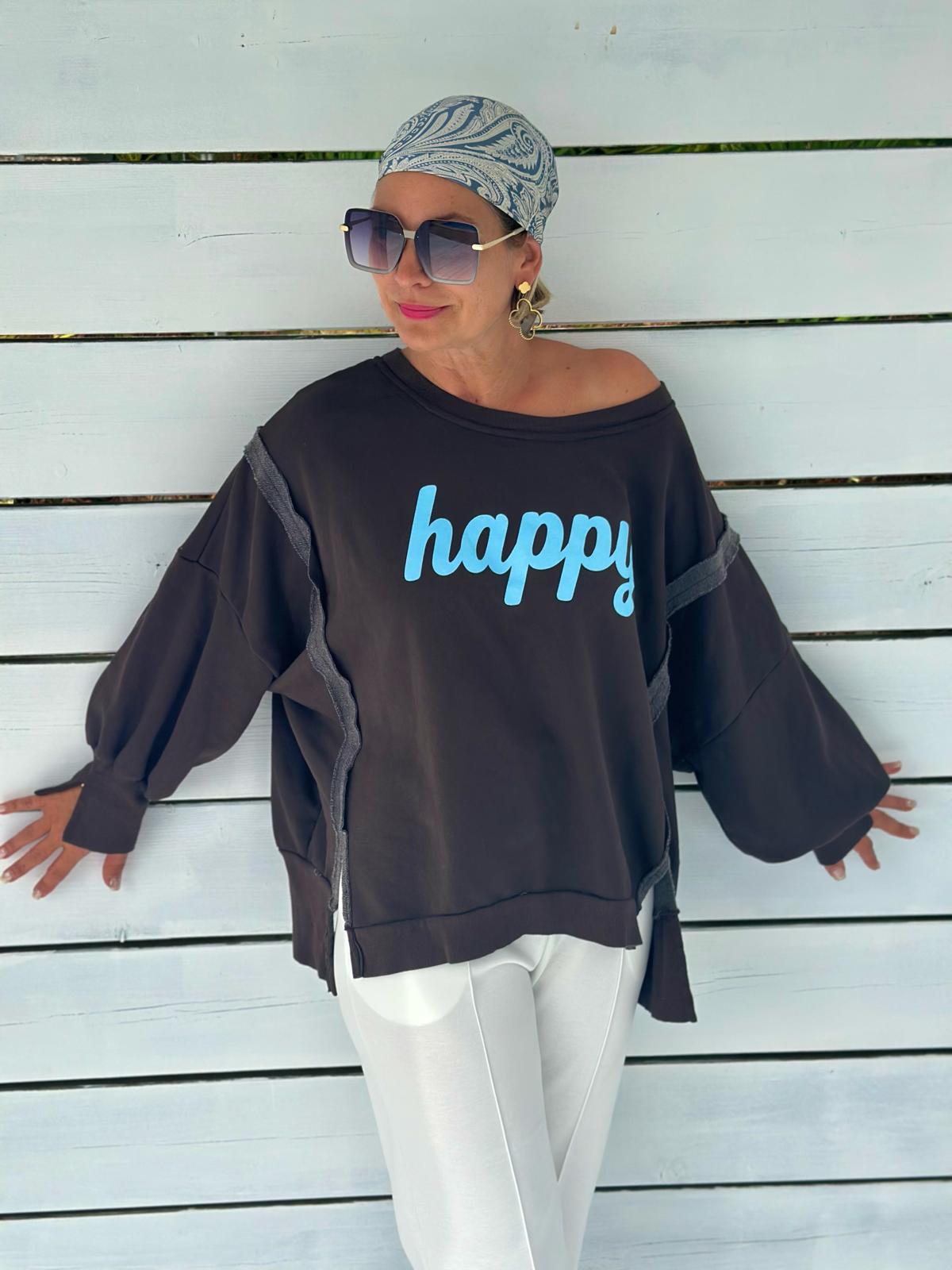 HAPPY Oversize Sweatshirt - Dunkelbraun
