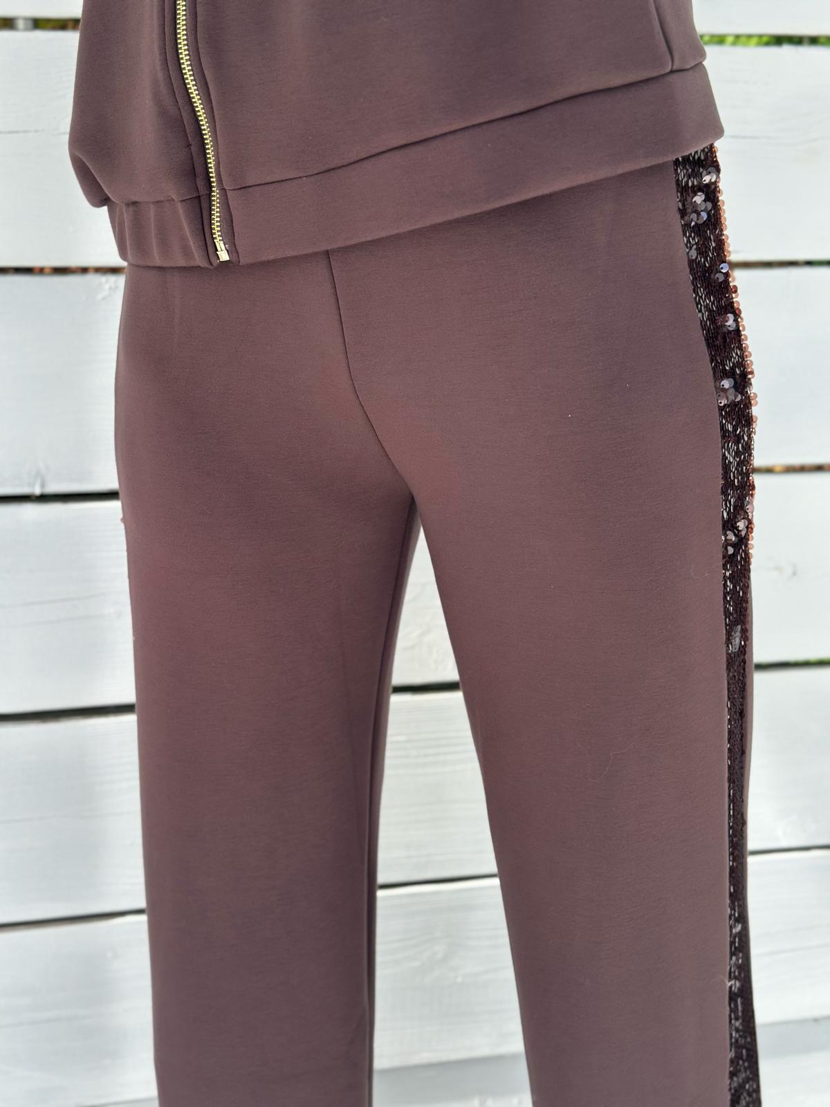 LEO & UGO Wide-Leg Hose in Schokobraun mit Paillettenstreifen