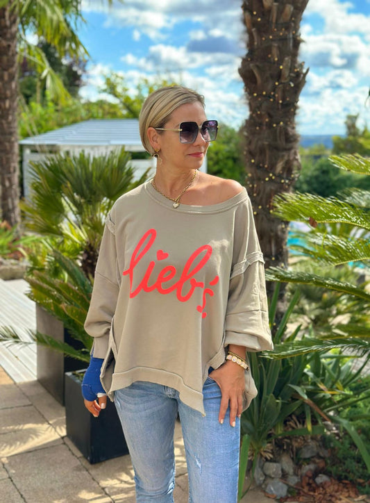Sweatshirt "LIEB'S" – Beige / Orange