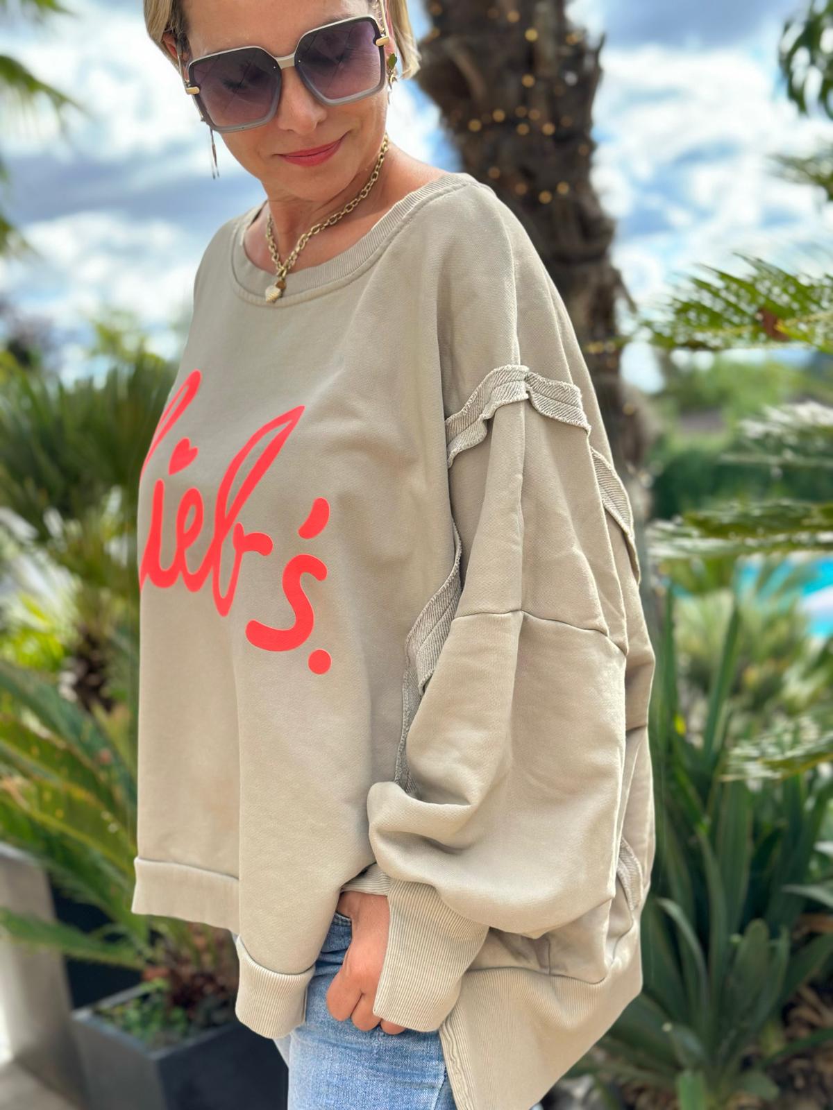 Sweatshirt "LIEB'S" – Beige / Orange