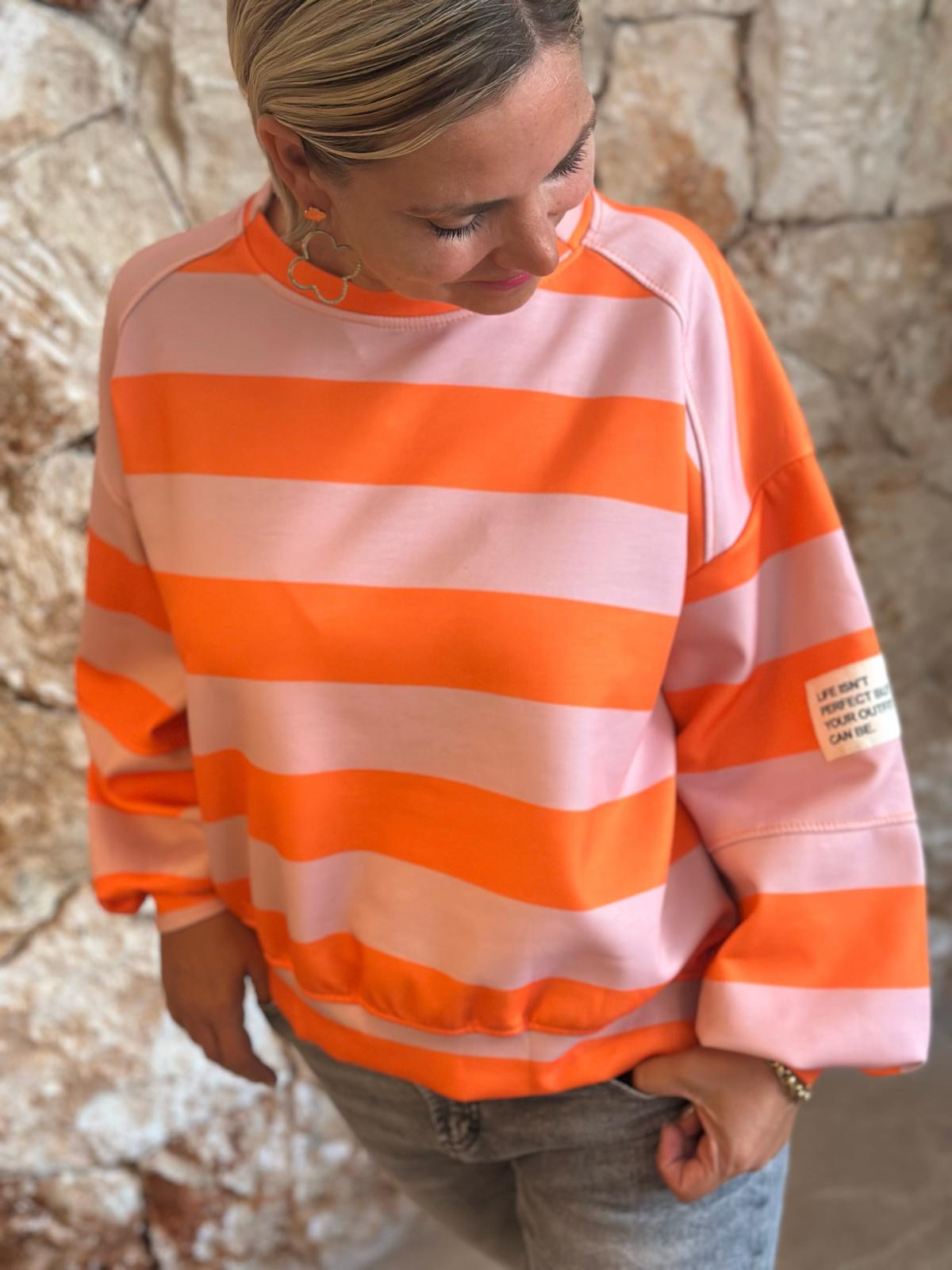PERFECT STRIPE Pullover – Orange/Rosa